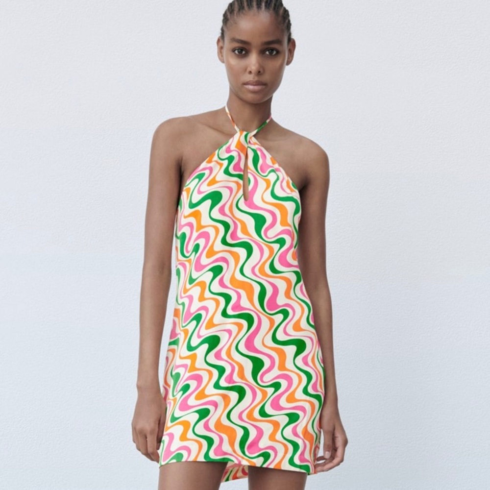 Zara Satin Effect Print Dress